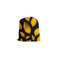 Leaves Foliage Pattern Metallic Gold Background Drawstring Pouch (xs) by Ravend