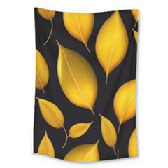 Leaves Foliage Pattern Metallic Gold Background Large Tapestry by Ravend