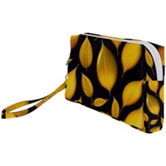 Leaves Foliage Pattern Metallic Gold Background Wristlet Pouch Bag (small) by Ravend