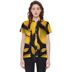 Leaves Foliage Pattern Metallic Gold Background Short Sleeve Pocket Shirt by Ravend