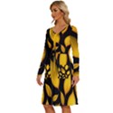 Leaves Foliage Pattern Metallic Gold Background Long Sleeve Dress With Pocket View2