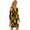 Leaves Foliage Pattern Metallic Gold Background Long Sleeve Dress With Pocket View3