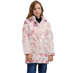 Leaves Foliage Boho Art Boho Style Pastel Nature Kid s Hooded Longline Puffer Jacket by Ravend