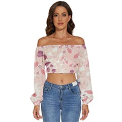 Leaves Foliage Boho Art Boho Style Pastel Nature Long Sleeve Crinkled Weave Crop Top