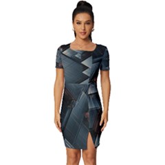 Background Pattern Geometric Glass Mirrors Fitted Knot Split End Bodycon Dress by Ravend