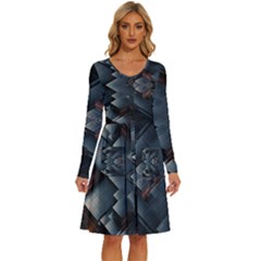 Background Pattern Geometric Glass Mirrors Long Sleeve Dress With Pocket