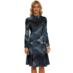 Background Pattern Geometric Glass Mirrors Long Sleeve Shirt Collar A-line Dress