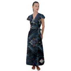 Background Pattern Geometric Glass Mirrors Flutter Sleeve Maxi Dress by Ravend