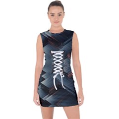 Background Pattern Geometric Glass Mirrors Lace Up Front Bodycon Dress by Ravend