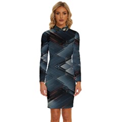 Background Pattern Geometric Glass Mirrors Long Sleeve Shirt Collar Bodycon Dress