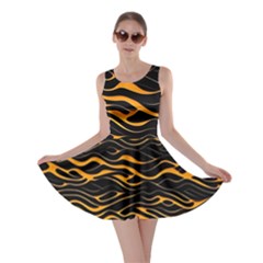 Waves Pattern Golden 3d Abstract Halftone Skater Dress by Ravend