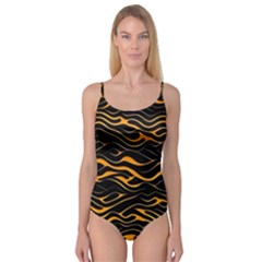 Waves Pattern Golden 3d Abstract Halftone Camisole Leotard  by Ravend