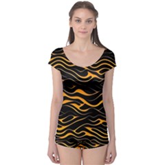 Waves Pattern Golden 3d Abstract Halftone Boyleg Leotard  by Ravend