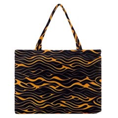 Waves Pattern Golden 3d Abstract Halftone Zipper Medium Tote Bag by Ravend