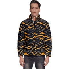 Waves Pattern Golden 3d Abstract Halftone Men s Puffer Bubble Jacket Coat by Ravend