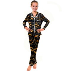 Waves Pattern Golden 3d Abstract Halftone Kid s Satin Long Sleeve Pajamas Set