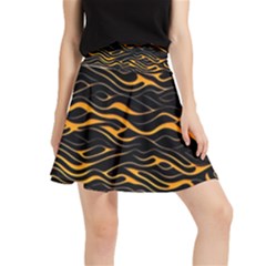 Waves Pattern Golden 3d Abstract Halftone Waistband Skirt by Ravend