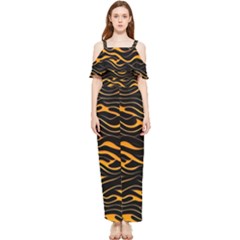 Waves Pattern Golden 3d Abstract Halftone Draped Sleeveless Chiffon Jumpsuit by Ravend