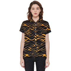 Waves Pattern Golden 3d Abstract Halftone Short Sleeve Pocket Shirt by Ravend