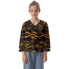 Waves Pattern Golden 3d Abstract Halftone Kids  Sailor Shirt by Ravend