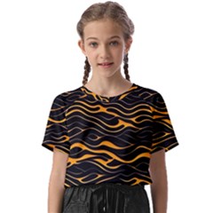 Waves Pattern Golden 3d Abstract Halftone Kids  Basic Tee by Ravend