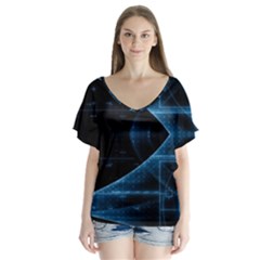 Technology Digital Business Polygon Geometric V-neck Flutter Sleeve Top by Ravend