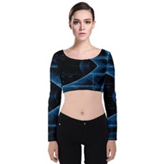 Technology Digital Business Polygon Geometric Velvet Long Sleeve Crop Top by Ravend