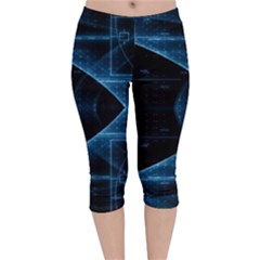 Technology Digital Business Polygon Geometric Velvet Capri Leggings  by Ravend