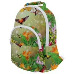 Floral Flowers Nature Plants Decorative Design Rounded Multi Pocket Backpack by Ravend