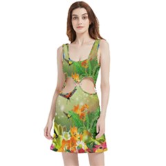 Floral Flowers Nature Plants Decorative Design Velour Cutout Dress by Ravend