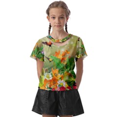 Floral Flowers Nature Plants Decorative Design Kids  Front Cut Tee by Ravend