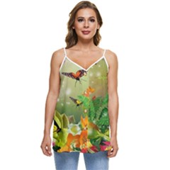 Floral Flowers Nature Plants Decorative Design Casual Spaghetti Strap Chiffon Top by Ravend