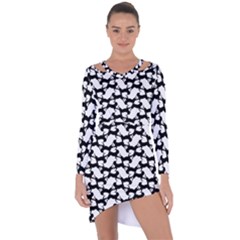 Playful Pups Black And White Pattern Asymmetric Cut-out Shift Dress by dflcprintsclothing