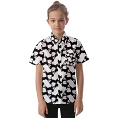 Playful Pups Black And White Pattern Kids  Short Sleeve Shirt by dflcprintsclothing