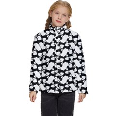 Playful Pups Black And White Pattern Kids  Puffer Bubble Jacket Coat by dflcprintsclothing