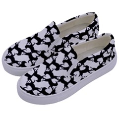 Playful Pups Black And White Pattern Kids  Canvas Slip Ons by dflcprintsclothing