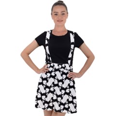 Playful Pups Black And White Pattern Velvet Suspender Skater Skirt by dflcprintsclothing