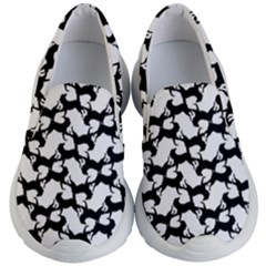 Playful Pups Black And White Pattern Kids Lightweight Slip Ons by dflcprintsclothing