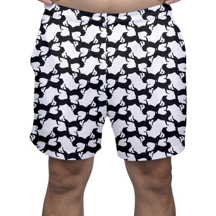 Playful Pups Black and White Pattern Men s Shorts