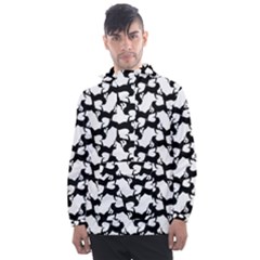 Playful Pups Black And White Pattern Men s Front Pocket Pullover Windbreaker by dflcprintsclothing