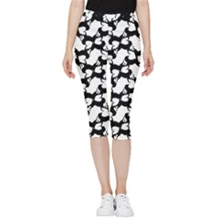 Playful Pups Black And White Pattern Inside Out Lightweight Velour Capri Leggings 