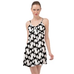 Playful Pups Black And White Pattern Summer Time Chiffon Dress by dflcprintsclothing