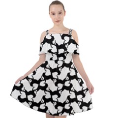 Playful Pups Black And White Pattern Cut Out Shoulders Chiffon Dress by dflcprintsclothing