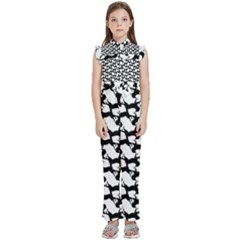 Playful Pups Black And White Pattern Kids  Sleeveless Ruffle Edge Band Collar Chiffon One Piece by dflcprintsclothing