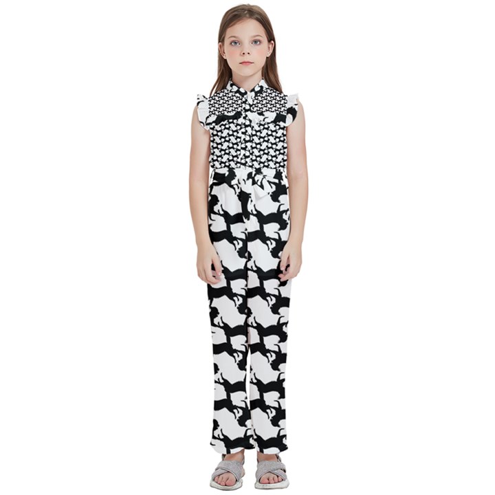 Playful Pups Black and White Pattern Kids  Sleeveless Ruffle Edge Band Collar Chiffon One Piece