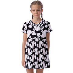 Playful Pups Black And White Pattern Kids  Asymmetric Collar Dress by dflcprintsclothing