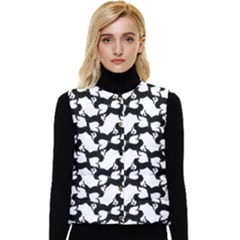 Playful Pups Black And White Pattern Women s Short Button Up Puffer Vest by dflcprintsclothing