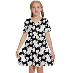 Playful Pups Black And White Pattern Kids  Short Sleeve Tiered Mini Dress by dflcprintsclothing