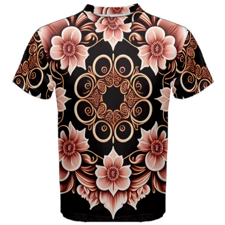 Floral Pattern Flowers Spiral Pattern Beautiful Men s Cotton Tee