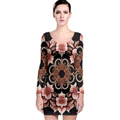 Floral Pattern Flowers Spiral Pattern Beautiful Long Sleeve Bodycon Dress by Ravend